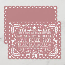 Cartão De Festividades Dusty rose Amor Paz Alegria papel picado Natal