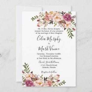 Cartão De Festividades Dusty Rose Floral Wedding Invitation