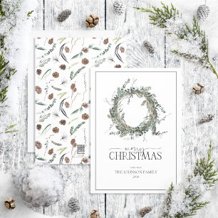 Cartão De Festividades Dusty Winter Watercolor Wreath Merry Christmas Hol