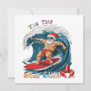 Cartão De Festividades É a Sea-Sun - Papai Noel Surfista