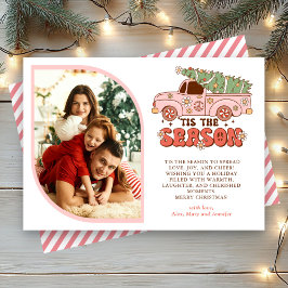 Cartão De Festividades É a Temporada Caminhão Rosa Groovy Foto Natal