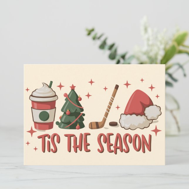Cartão De Festividades É a Temporada de Hóquei Esportes de Inverno Férias (Em pé/Frente)