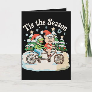 Cartão De Festividades É a Temporada Sapo Bicicleta Papai Noel Natal