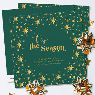 Cartão De Festividades É a Temporada Simples Elegante Estrelas Verde e Do