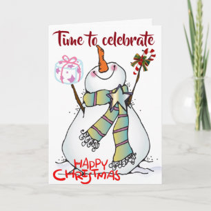 Cartão De Festividades **É TEMPO DE CELEBRAR** DIZ O BONECo DE NEVE É NAT