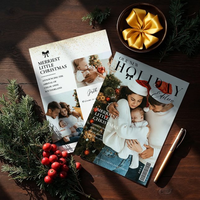 Cartão De Festividades É um Cobrir da revista fotográfica da família de f (It's A Christmas Party Family Photo Magazine Cover Holiday Card)