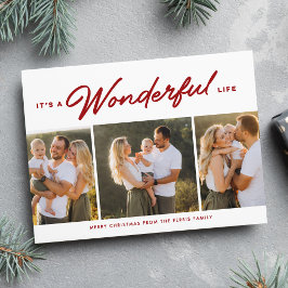 Cartão De Festividades É uma vida maravilhosa, três fotos de Natal vermel