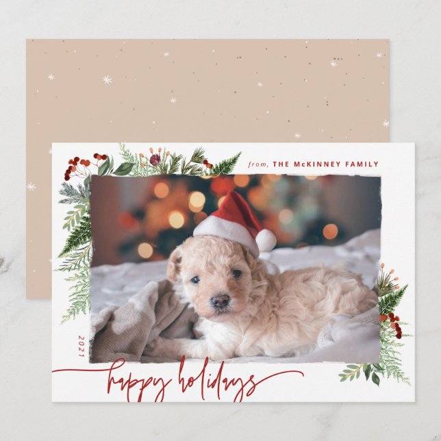 Cartão De Festividades Earthy Boho Greenery Burgundy Foto Beige (Frente/Verso)