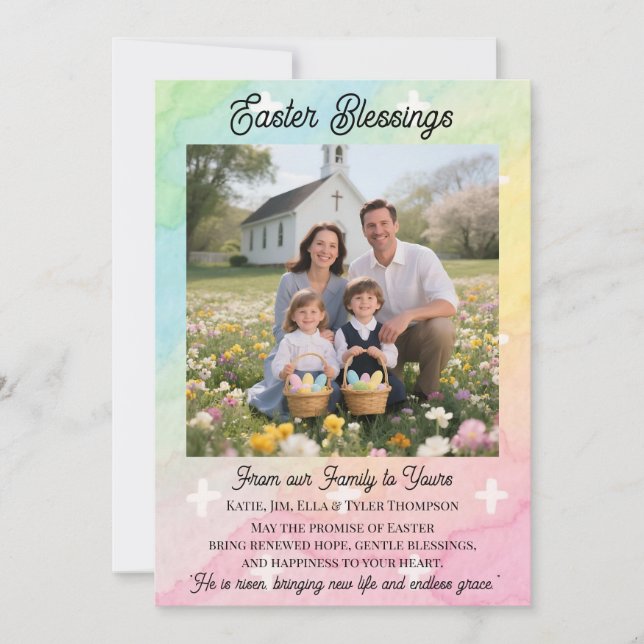 Cartão De Festividades Easter Blessings  Personalized Photo Template (Frente)