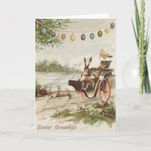 Cartão De Festividades Easter Bunny Chick Egg Lamb Carriage