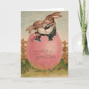 Cartão De Festividades Easter Bunny Couple Kissing Painted Colored Egg