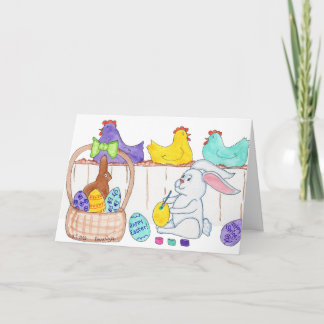 Cartão De Festividades Easter Bunny Decorating Eggs