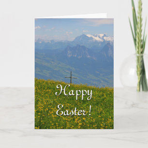 Cartão De Festividades Easter Card - Mountain Cross and meadow