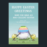 Cartão De Festividades Easter chickens' egg-cellent Easter Greetings<br><div class="desc">The Easter chicks paint an Easter egg while sending egg-cellent Easter Greetings.</div>