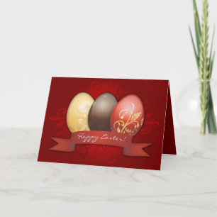 Cartão De Festividades Easter Eggs Gold Decorated - Red