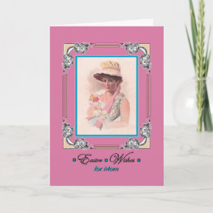Cartão De Festividades Easter for Mom - Vintage Lady with Bonnet and Poem