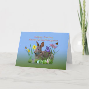Cartão De Festividades Easter, Great Granddaug,  Flowers, Eggs, and Rabbi