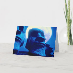 Cartão De Festividades Easter Island statue with moon