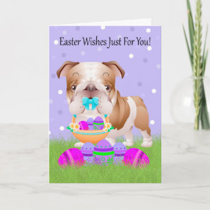 Cartão De Festividades Easter With Little Bulldog With Easter Basket