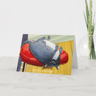 Cartão De Festividades Edição de cabeça para baixo do Natal do gato gordo