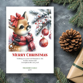 Cartão De Festividades Editable Baby Deer Snowy Forest Watercolor Xmas