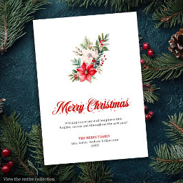 Cartão De Festividades Editable Red Poinsettia Vintage Greeting Card