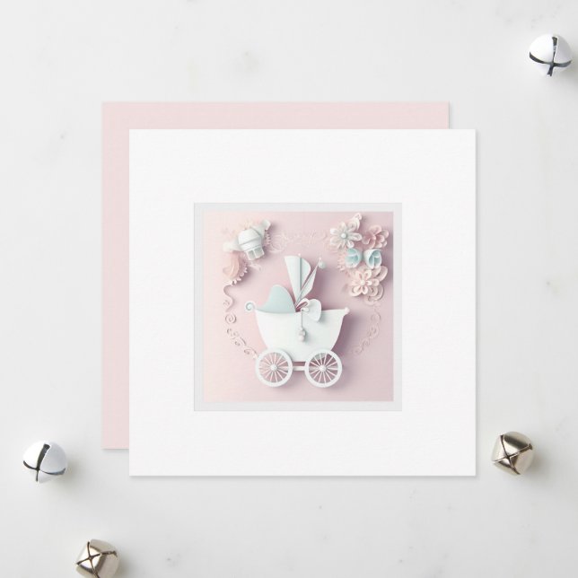 Cartão De Festividades Efeito 3d Rosa Menino (Frente/Verso In Situ)