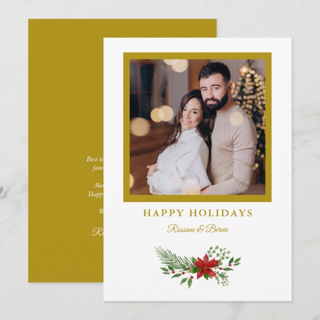 Cartão De Festividades Efeito do Ouro de Fotografia de Poinsettias de Nat (Frente/Verso)