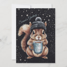 Cartão De Festividades Eichhörnchen mit Tasse und Schnee „Stay Warm“