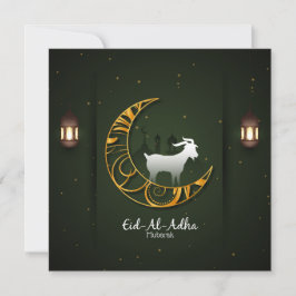 Cartão De Festividades Eid Al Adha Mubarak Crescente Dourado Cabra Islâmi