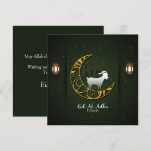 Cartão De Festividades Eid Al Adha Mubarak Crescente Dourado Cabra Islâmi