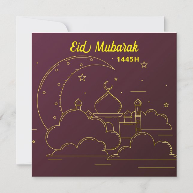 Cartão De Festividades Eid Mubarak 1445 Hijriah Line art (Frente)