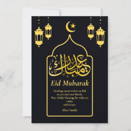 Cartão De Festividades Eid Mubarak árabe Elegante negro moderno Dourado