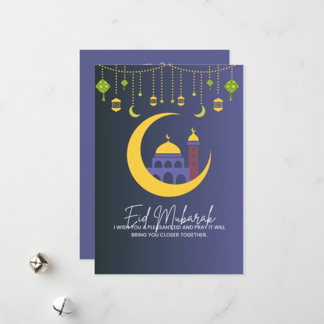 Cartão De Festividades Eid Mubarak Azul (Frente/Verso In Situ)