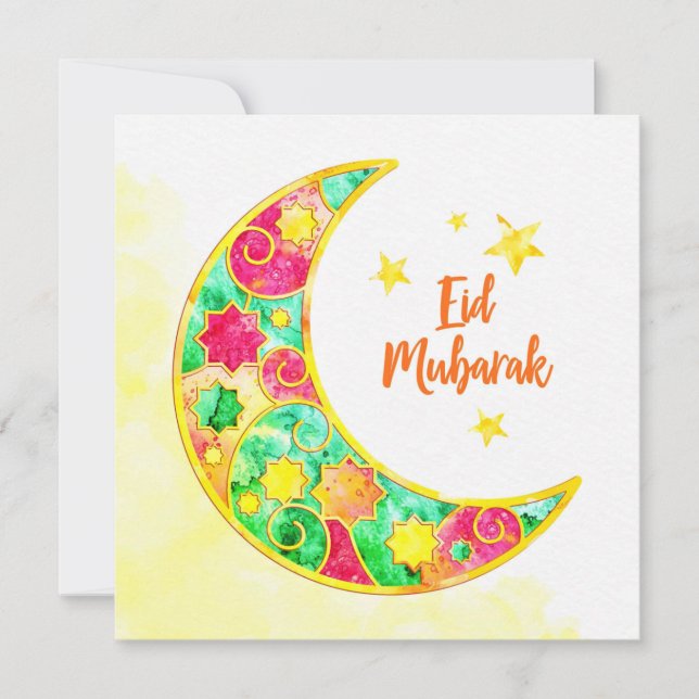 Cartão De Festividades Eid Mubarak Colorir Crescente (Frente)