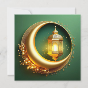Cartão De Festividades Eid Mubarak Crescent Dourado Pearl Green