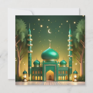 Cartão De Festividades Eid Mubarak Crescent Stars Green Dourado