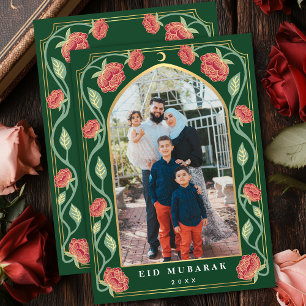 Cartão De Festividades Eid Mubarak Elegante Foto Floral Verde