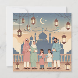Cartão De Festividades Eid Mubarak Family Celebration Pastel Mosque Card