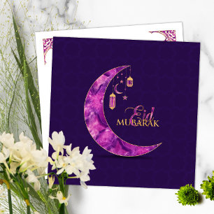 Cartão De Festividades Eid Mubarak - Feliz Eid - Crescente Ametista