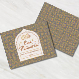 Cartão De Festividades Eid Mubarak Feriado Islâmico Elegante Cinza e Dour