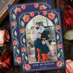 Cartão De Festividades Eid Mubarak Floral Azul Elegante Foto