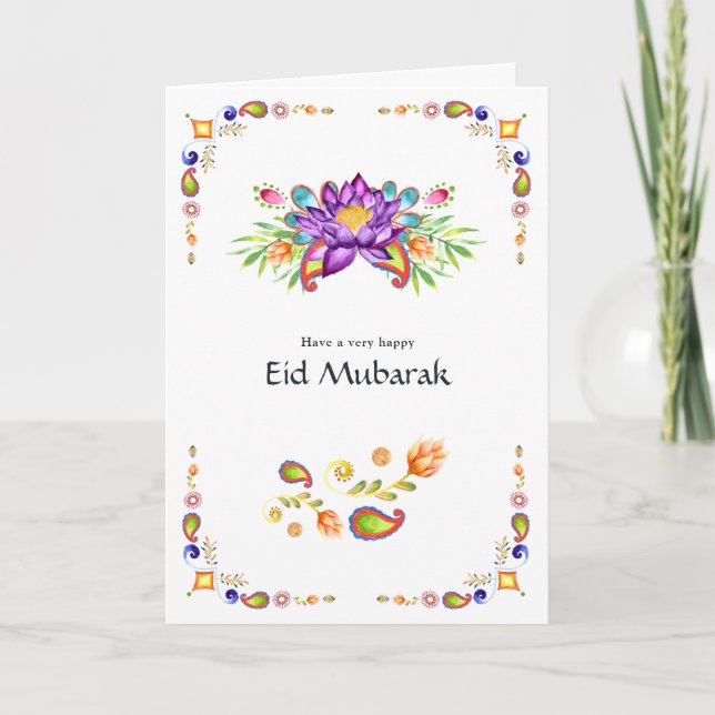 Cartão De Festividades Eid Mubarak Floral Paisley - Saudação (Frente)