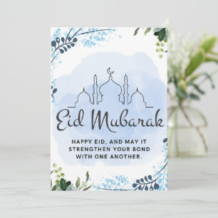 Cartão De Festividades Eid Mubarak Mesquita Floral Azul