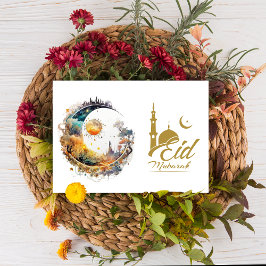 Cartão De Festividades Eid Mubarak Moon e Sun fantasia Eid Saudação