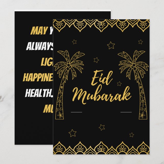 Cartão De Festividades Eid Mubarak Preto e Dourado (Frente/Verso)