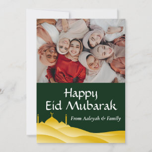 Cartão De Festividades Eid Mubarak Ramadan Elegante Foto Verde Dourada