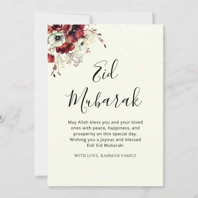 Cartão De Festividades Eid Mubarak Ramadan Kareem Saudação do Eid al Fitr (Frente)