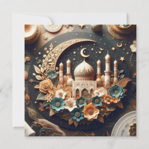 Cartão De Festividades Eid Mubarak Ramadan Saudação Personalizável