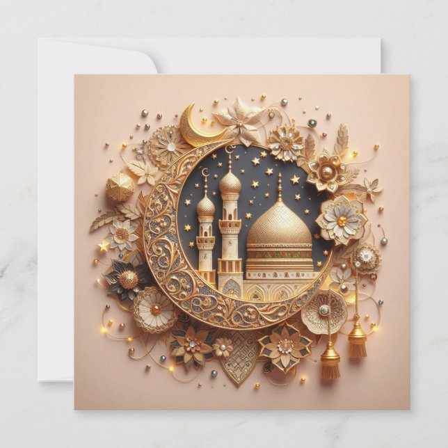 Cartão De Festividades Eid Mubarak Ramadan Texto Personalizável de Saudaç (Frente)